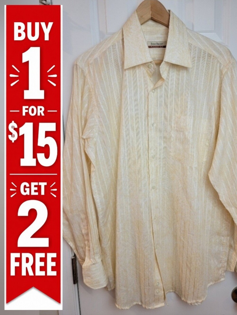 Men’s Barry Bricken Weekend Long Sleeve Buttonfront Yellow Shirt Large‎